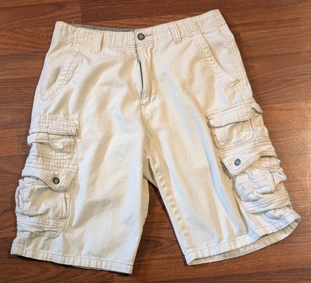 Vintage Y2K Iron Co Cargo Shorts Men 32 White Multi Pocket Baggy Skater 2000s